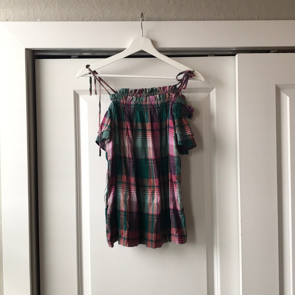 Plaid off the shoulder top- never worn